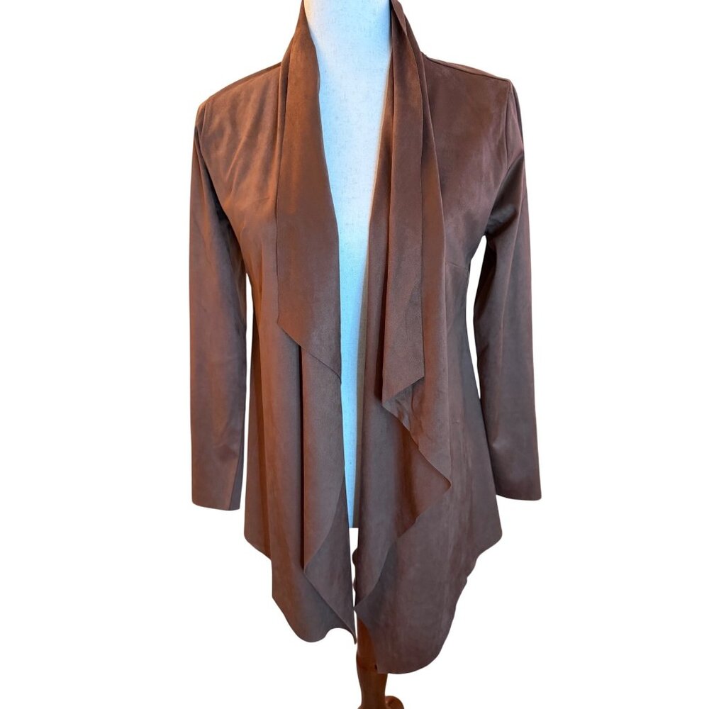 Soft Surroundings Shape Drape Faux Suede Jacket Saddle‎ Brown XS 2GB9180501